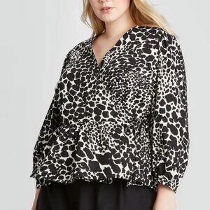 3/$10 Who What Wear Black and White Animal Print Blouse